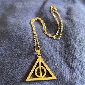 New Harry Potter Deathly Hallows Triangle Necklace Gold New Fan Gear Adjustable